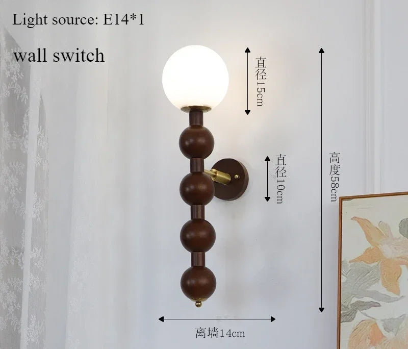 Afralia™ Wood Glass Ball Wall Sconce: Long LED Fixture for Living Room, Bedroom, Hotel