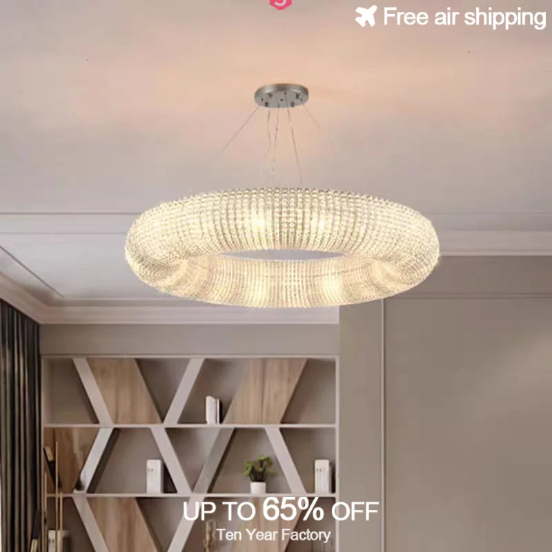 Afralia™ Luxury Crystal LED Round Chandelier for Dining Room