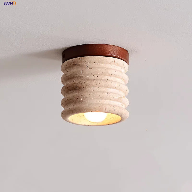 Afralia™ Wood Yellow Travertine LED Ceiling Light Fixture Modern Style Lighting