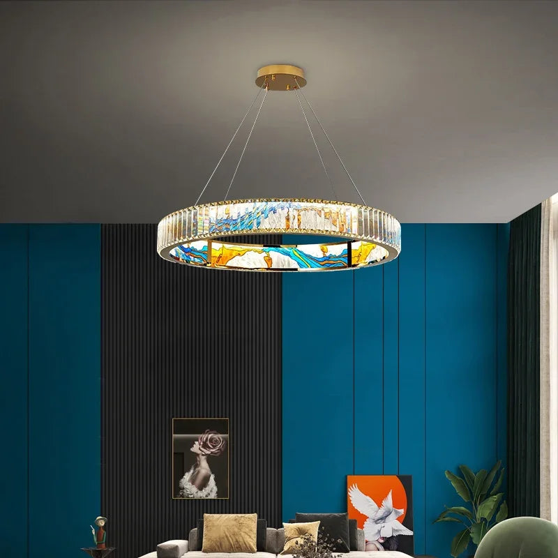 Afralia™ Circle Steel LED Pendant Chandelier, Modern Dimmable Lighting for Living Room Home Decor