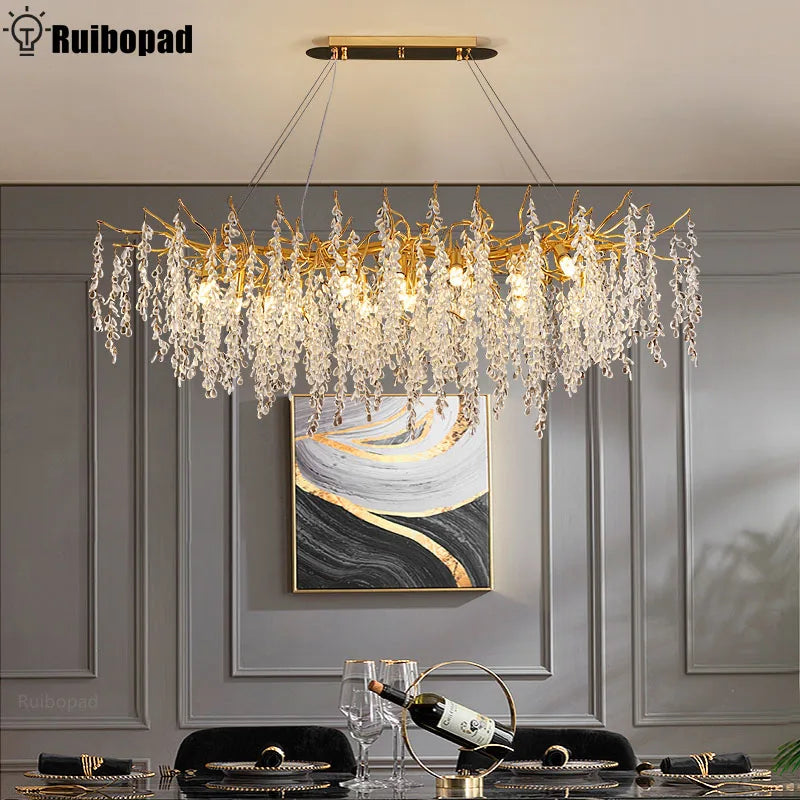 Afralia™ Gold Crystal Grapes Chandelier for Dining Living Room Bedroom