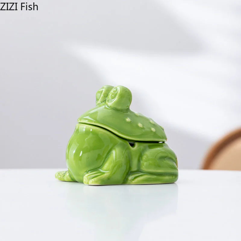 Afralia™ Ceramic Green Frog Ashtray: Cute Desktop Smoking Accessories for Weed Ash, Gift_PAUSE_