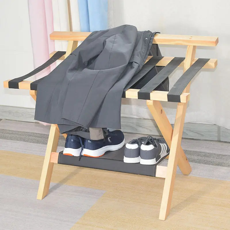 Afralia™ Folding Luggage Rack with Storage Shelf - Heavy-Duty Solution for Guest Room
