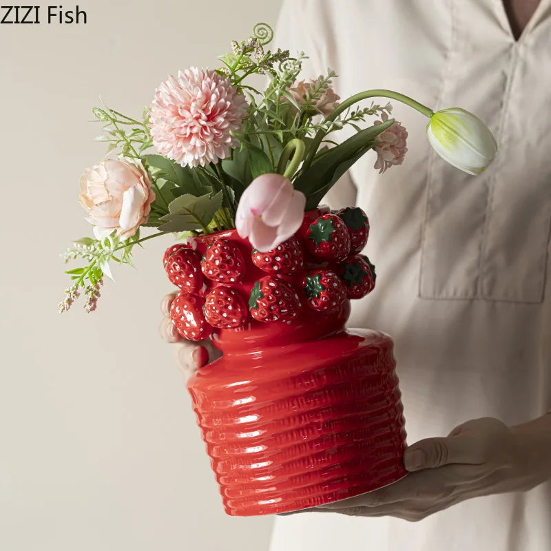 Afralia™ Strawberry Flower Pot: Cute Geometry Vase for Hydroponics Terrarium and Floral Arrangements