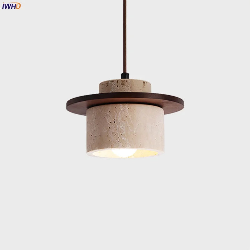 Afralia™ Yellow Travertine Stone LED Pendant Light for Bedside Living Room Decor