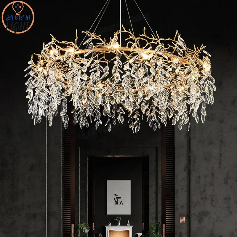Afralia™ Luxury Crystal Chandeliers: Modern Metal Hanging Lamp for Dining Living Room Hotel Hall