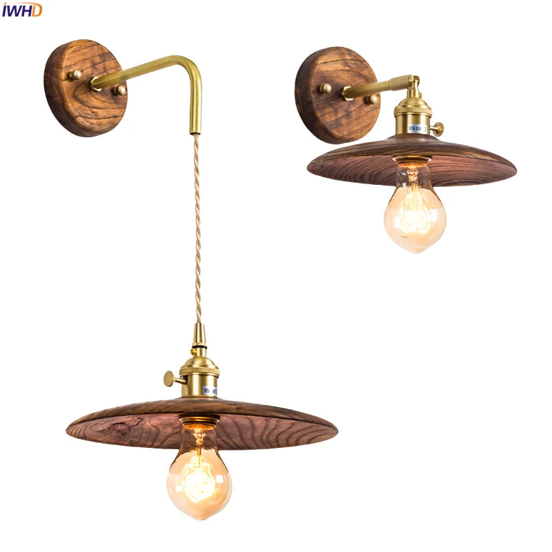 Afralia™ Nordic Wood LED Wall Lamp Pull Chain Switch for Home Decor & Lighting