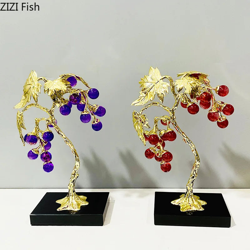 Afralia™ Crystal Grape Tree Ornaments Gold-plated Vine Home Decor Living Room Desk Aesthetic