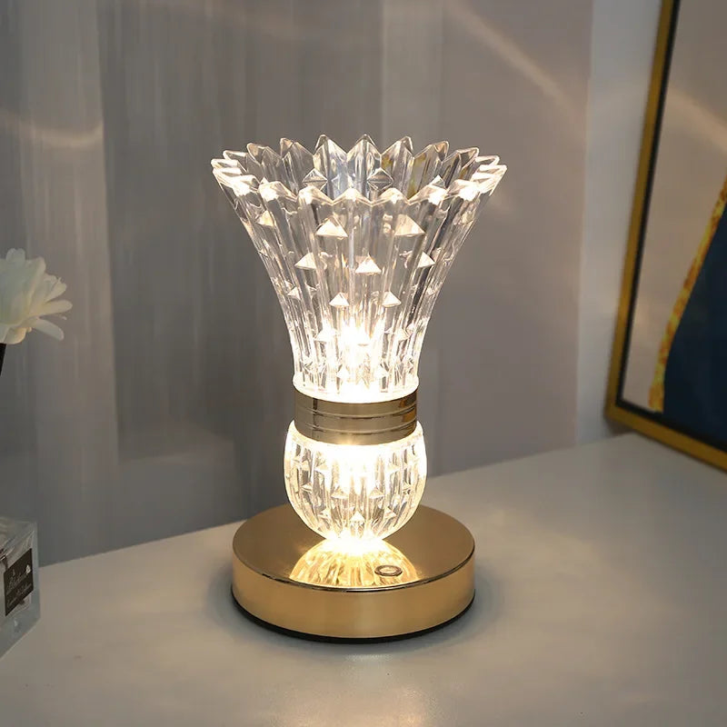 Afralia™ Crystal LED Vase Table Lamp Touch Switch Tricolor Dimming Bedroom Living Room Decor