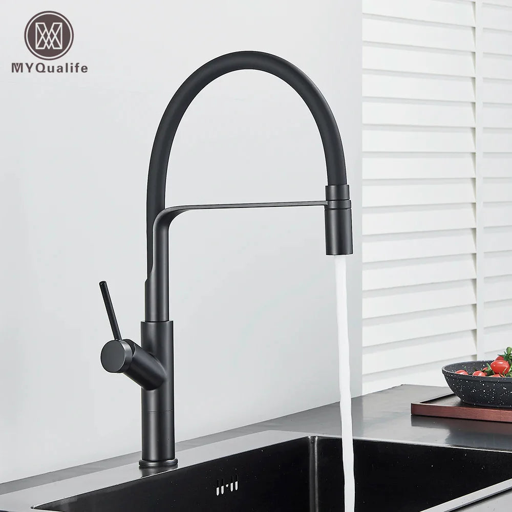 Afralia™ Matte Black Tall Pull Down Kitchen Faucet with Single Handle Mixer