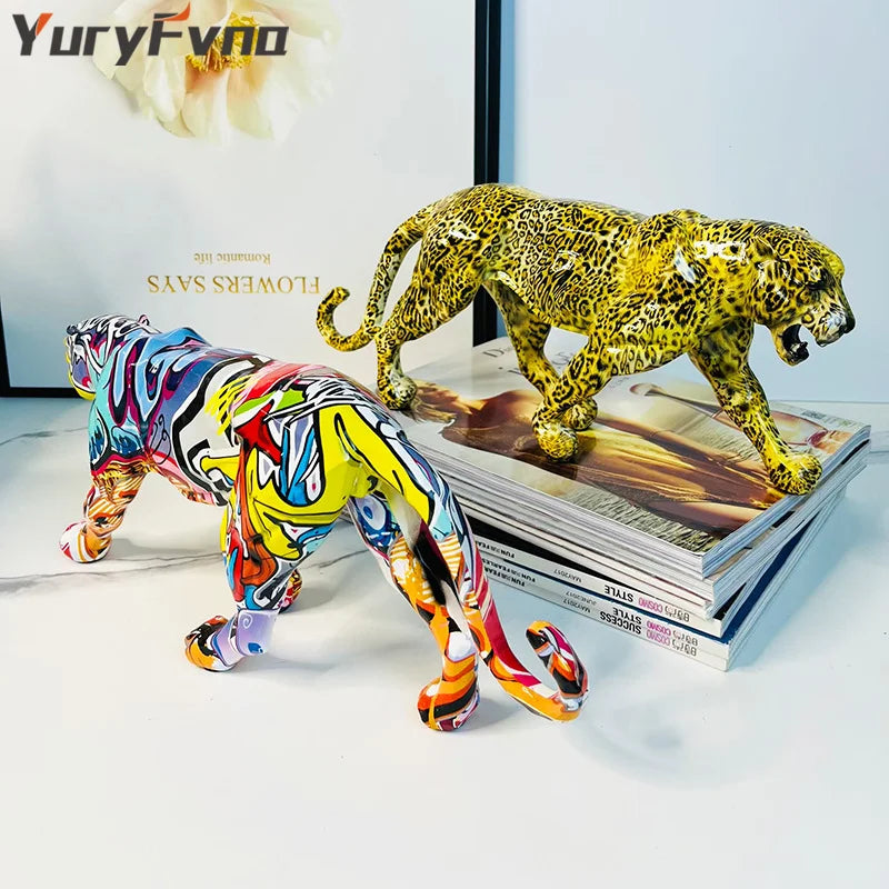 Afralia™ Resin Leopard Statue Sculpture Modern Home Office Decor Africa Panther Figurine