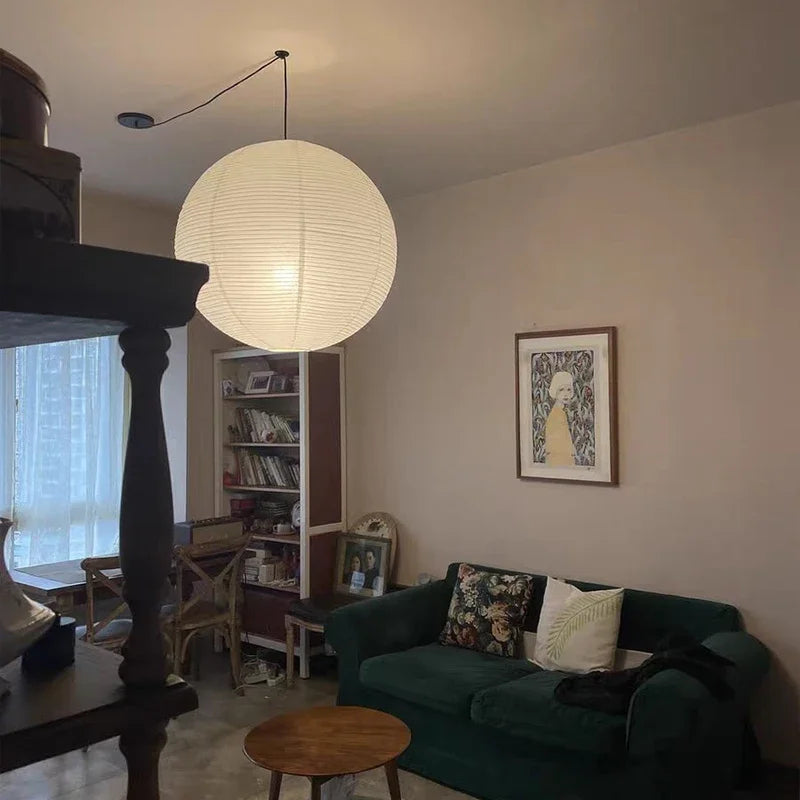 Afralia™ Round Rice Paper LED Pendant Lights for Home Decor Chandelier