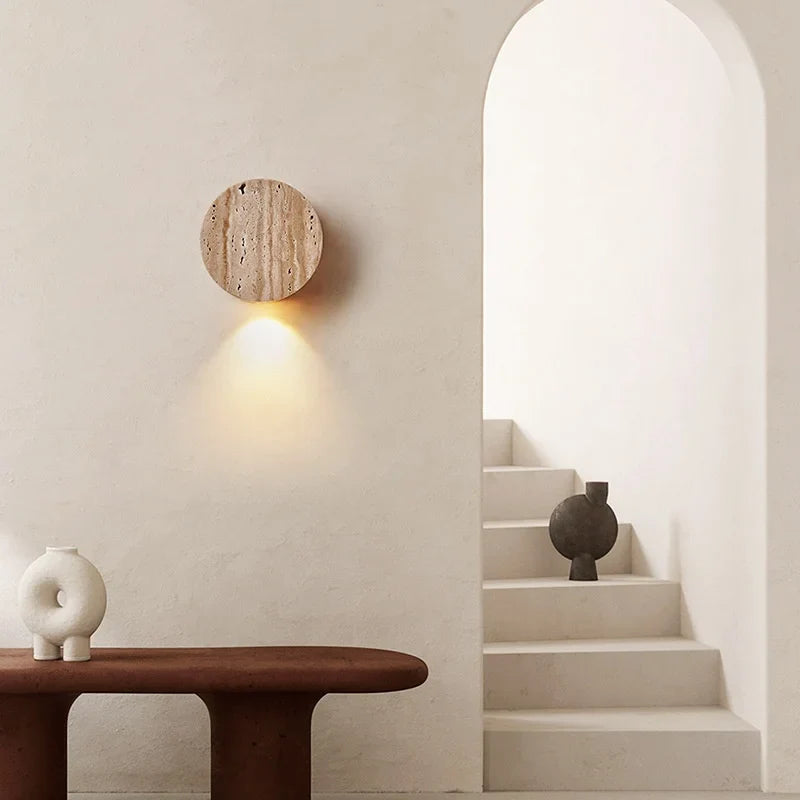 Afralia™ Yellow Travertine Stone LED Wall Sconce - Modern Nordic Design