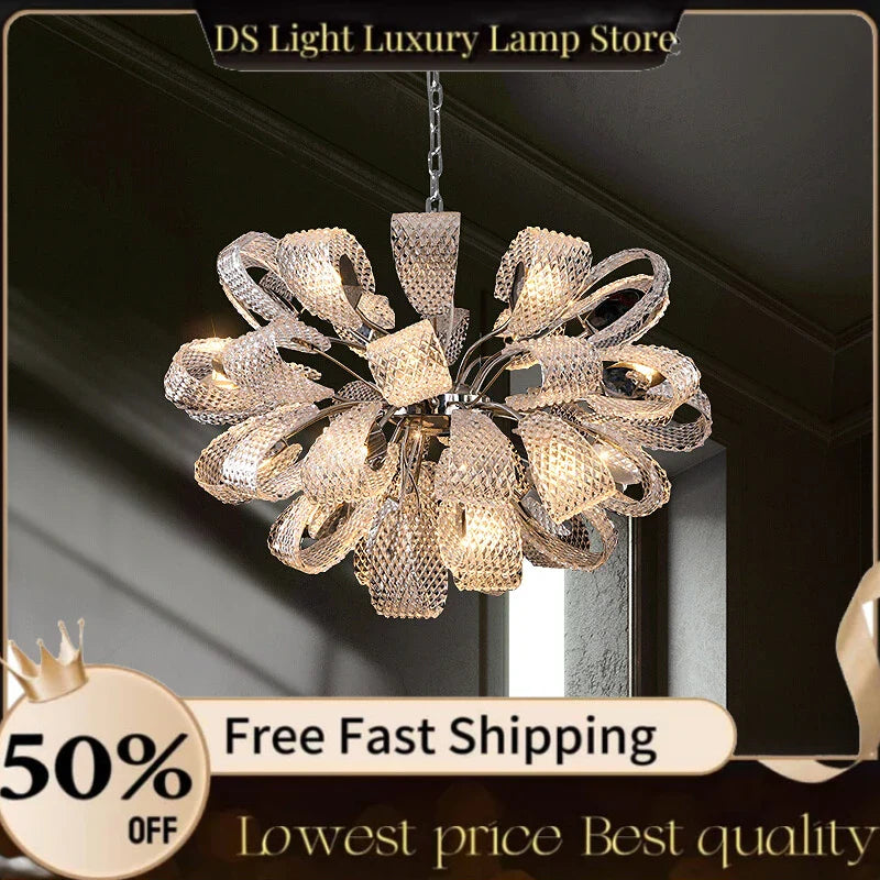 Afralia™ Luxury Villa Crystal Glass Chandelier - Designer French Art Light for Living Room