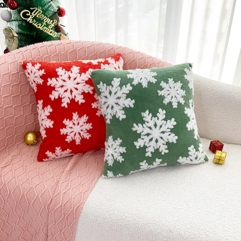 Afralia™ Soft Snowflakes Cushion Cover for Christmas, Red Green Fluffy Pillow Cover