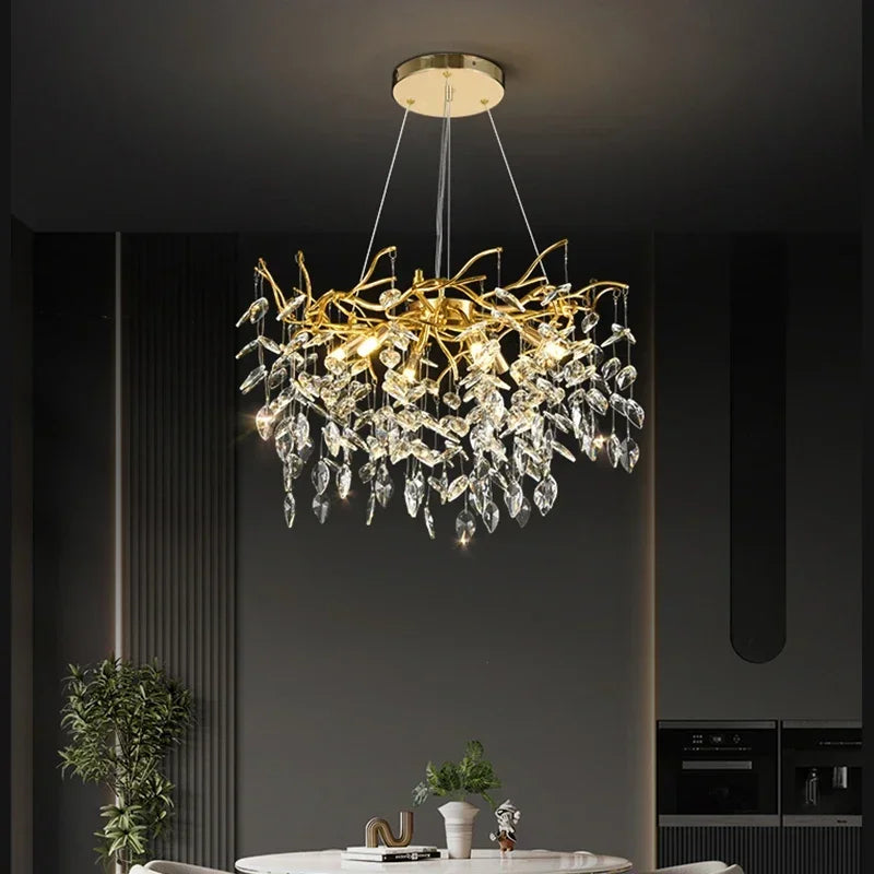 Afralia™ Golden Branch Ceiling Crystal Chandelier for Bedroom Living Room Lighting