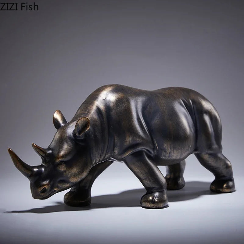 Afralia™ Rhino Sculpture Desk Decoration Resin Crafts Large Ornaments Room Decor