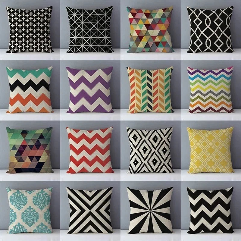 Afralia™ Geometric Linen Pillowcase Colorful Line Patchwork Cushion Cover for Home Decor