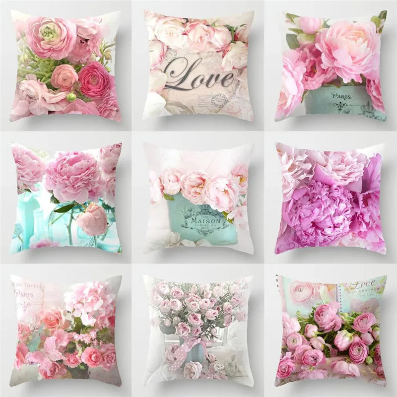 Afralia™ Pink Rose Flower Cushion Cover for Sofa - Romantic Floral Home Decor Pillow Cover