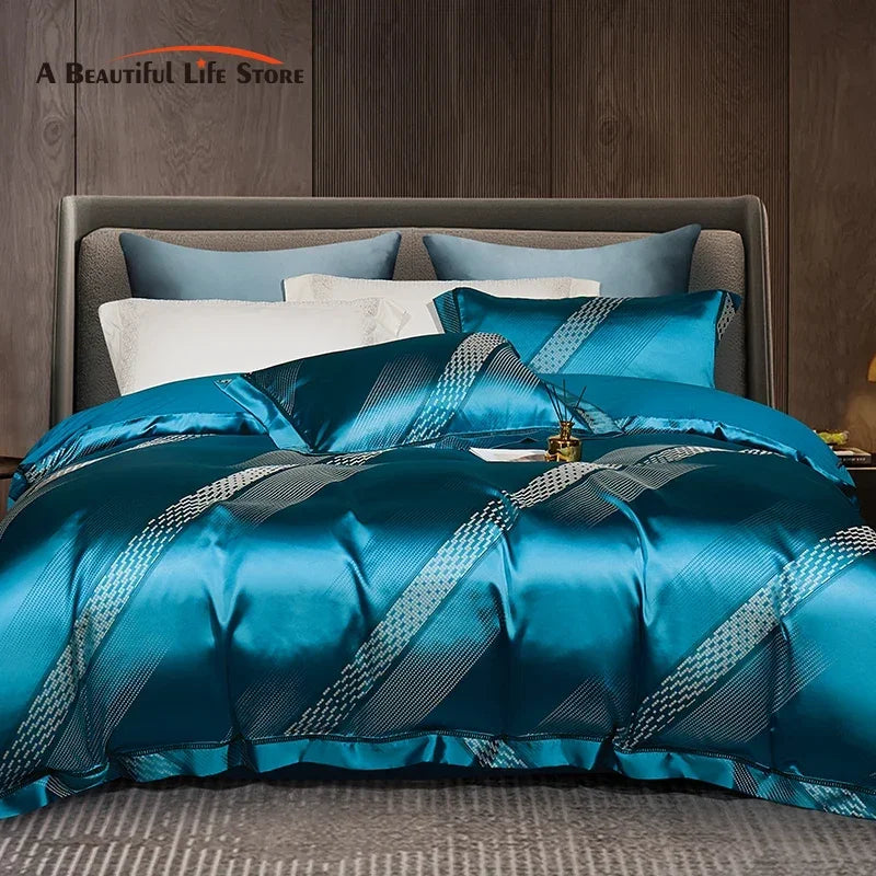 Afralia™ 1000TC Egyptian Cotton Satin Jacquard Patchwork Bedding Set - Full Queen King Size