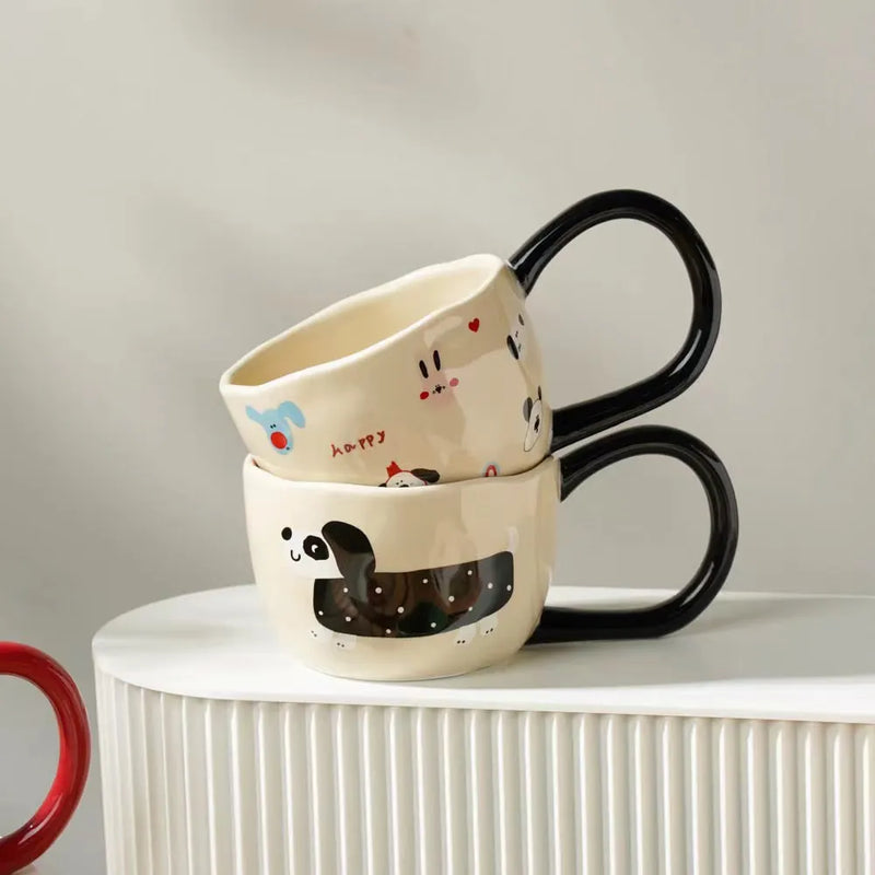 Afralia™ Cartoon Big Ear Cup Ceramic Mug for Coffee, Milk, and Oatmeal