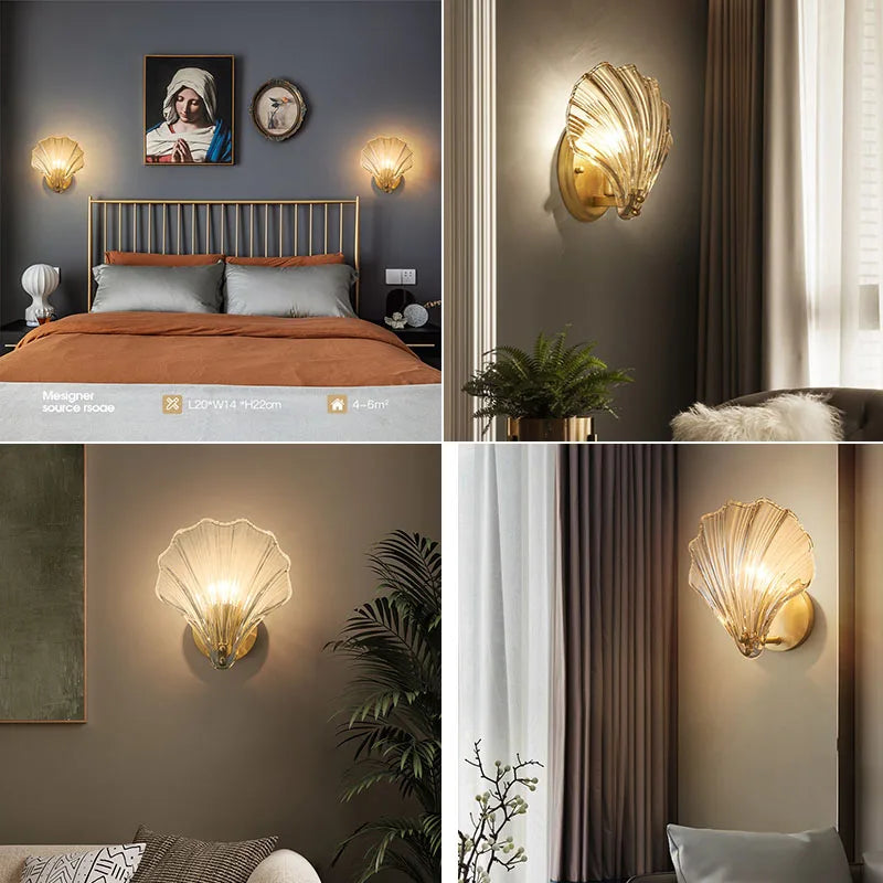 Afralia™ Sea Shell LED Glass Wall Lamp for Bedroom Dining Room Decor