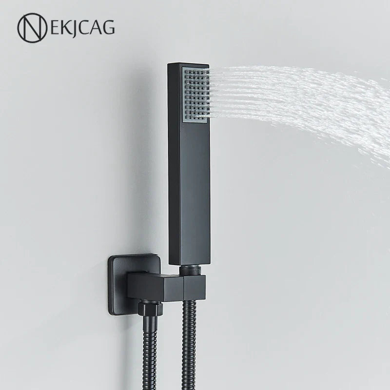 Afralia™ Matte Black Wall Mount Waterfall Shower System with Concealed Faucet