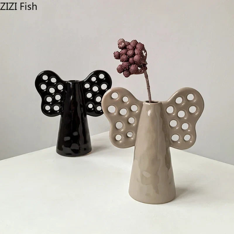 Afralia™ Elephant Ceramic Vase with Artificial Flowers for Home Decor