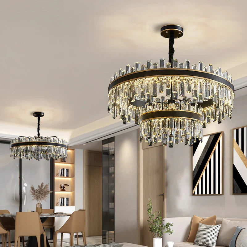 Afralia™ Light Luxury Crystal Chandelier Pendant Lights Set - Modern LED Dimmable Lustre Combination