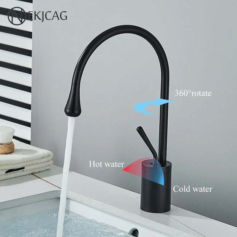 Afralia™ Matte Black Basin Faucet: High/Medium/Short Style, Hot/Cold Mixer, 360 Rotating, Deck Mounted Sink Tap