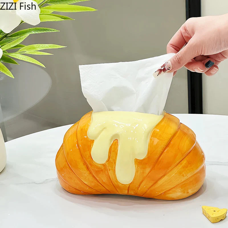 Afralia™ Croissant Ceramic Tissue Box: Charming Table Decoration for Coffee Table and Bedside