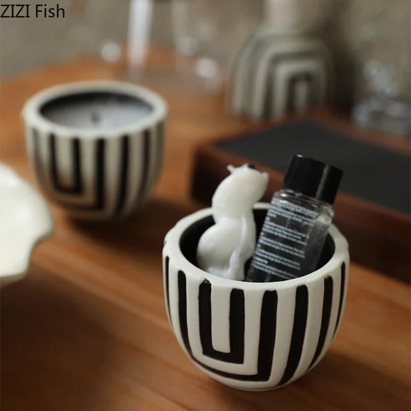 Afralia™ Ceramic Stripe Candle Holder Desk Decoration Wax Melt Burner Home Aroma Container