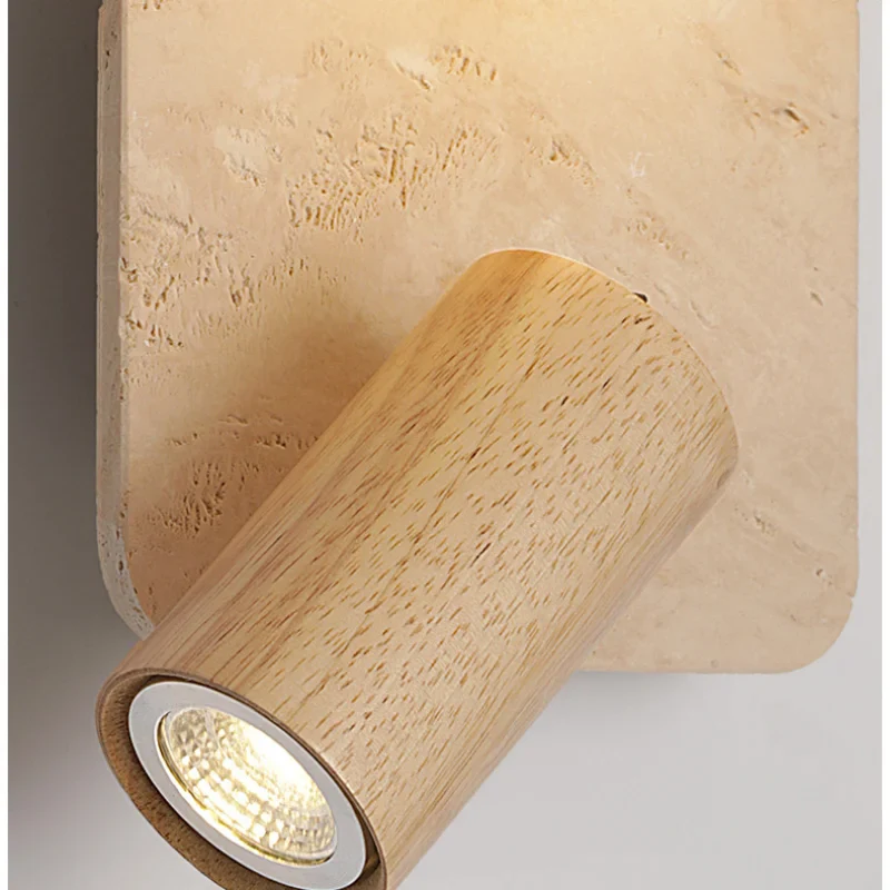 Afralia™ Wood Rotate LED Wall Lights with Glass Ball Yellow Travertine Effect