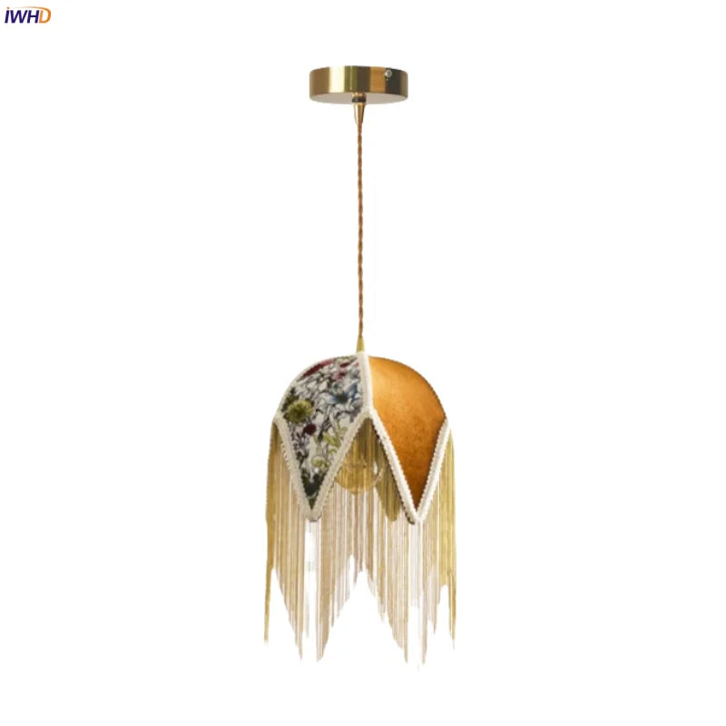 Afralia™ Tassel Cloth LED Pendant Light for Bedroom, Kitchen, Living, Dining Room, Cafe, Loft, Bar