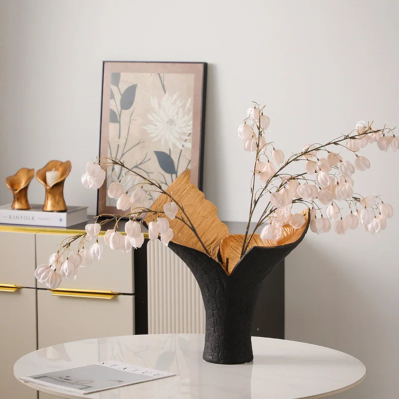 Afralia™ Black Gold Resin Handicrafts Display Vase Candlestick Home Decor