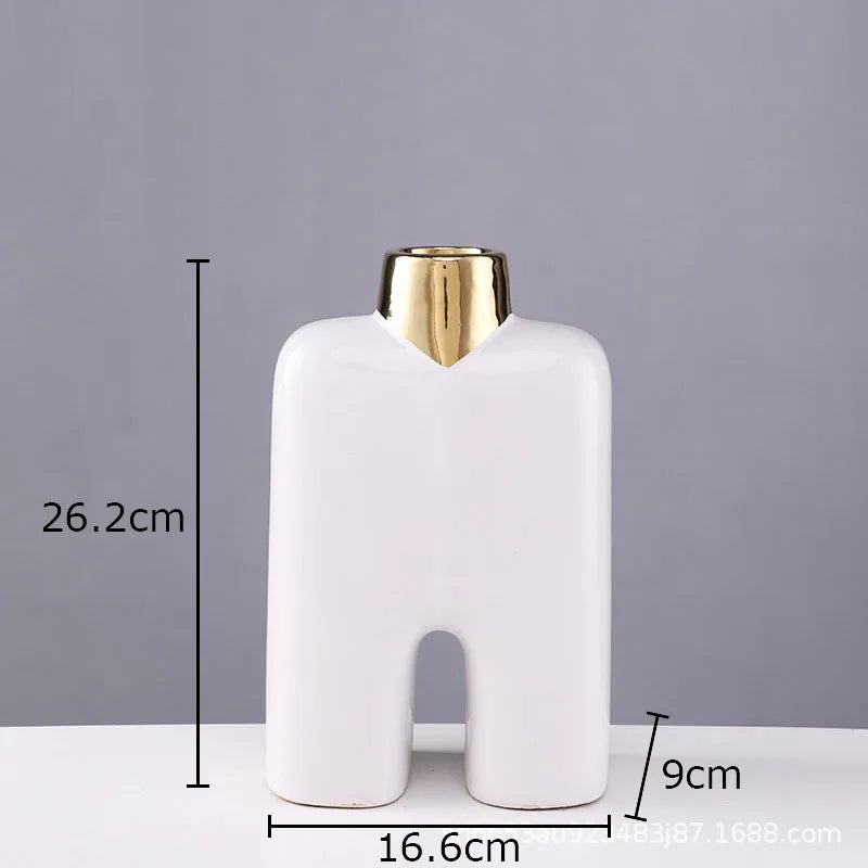 Afralia™ Gold Ceramic Vase Desk Decor Artificial Flower Arrangement Aesthetic Room Vase