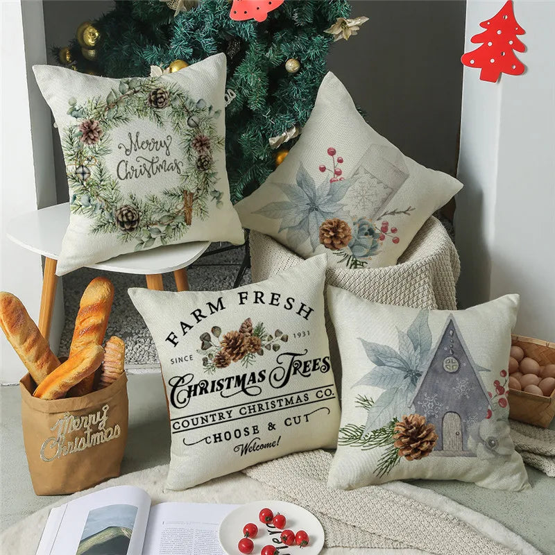 Afralia™ Cartoon Birds Christmas Pillowcase 45X45cm - Linen Sofa Cushion Cover