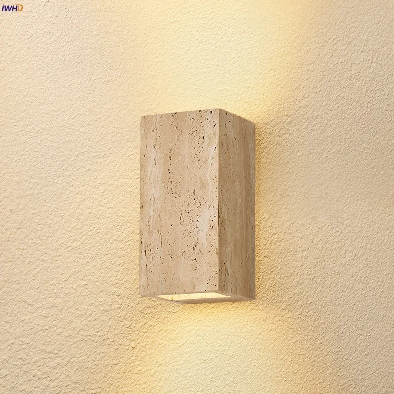 Afralia™ Nordi LED Wall Light COB Yellow Travertine Bedside Lamp Home Decor