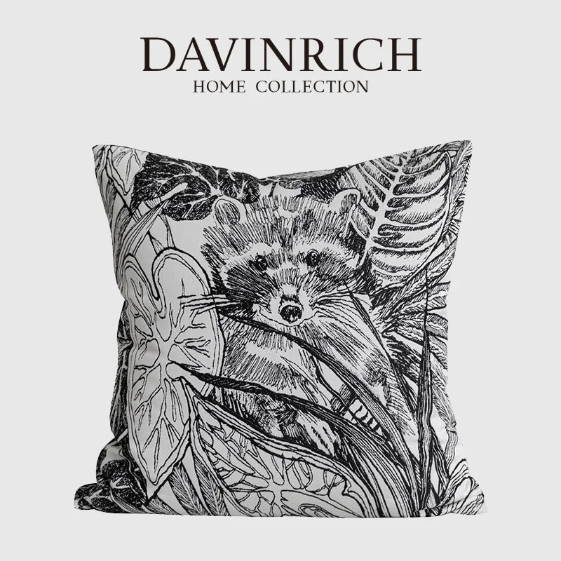 Afralia™ Jungle Plant Raccoon Embroidered Throw Pillow Cover for Couch Sofa Bed