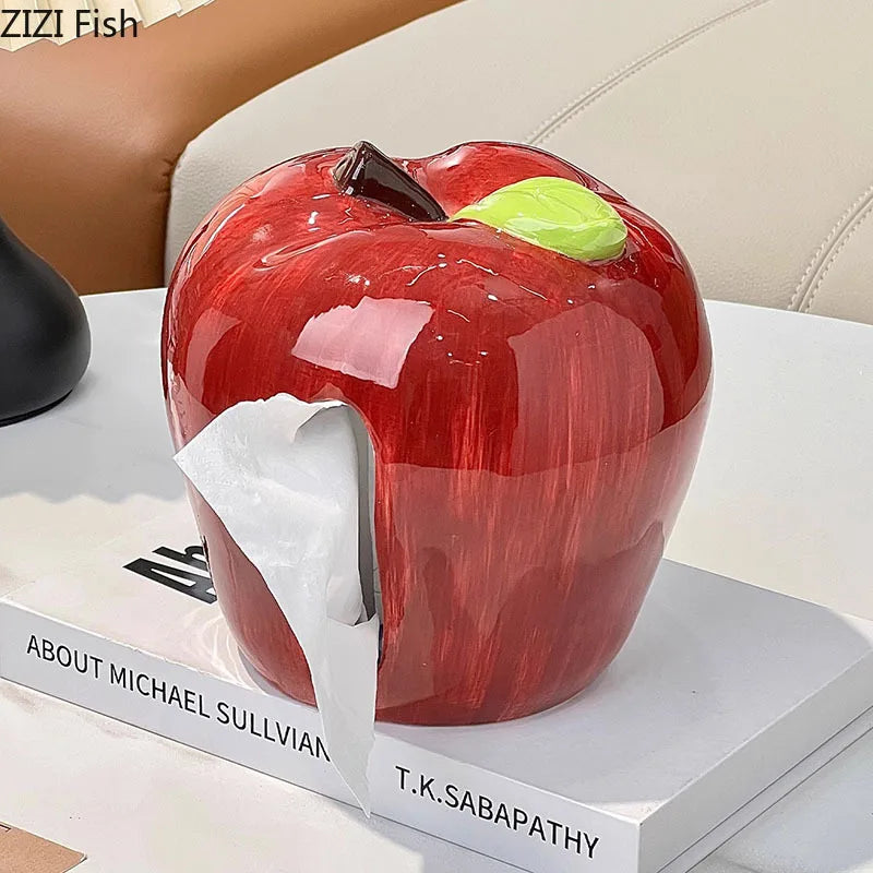 Afralia™ Apple Shape Ceramic Tissue Box - Coffee Table Desk Decoration