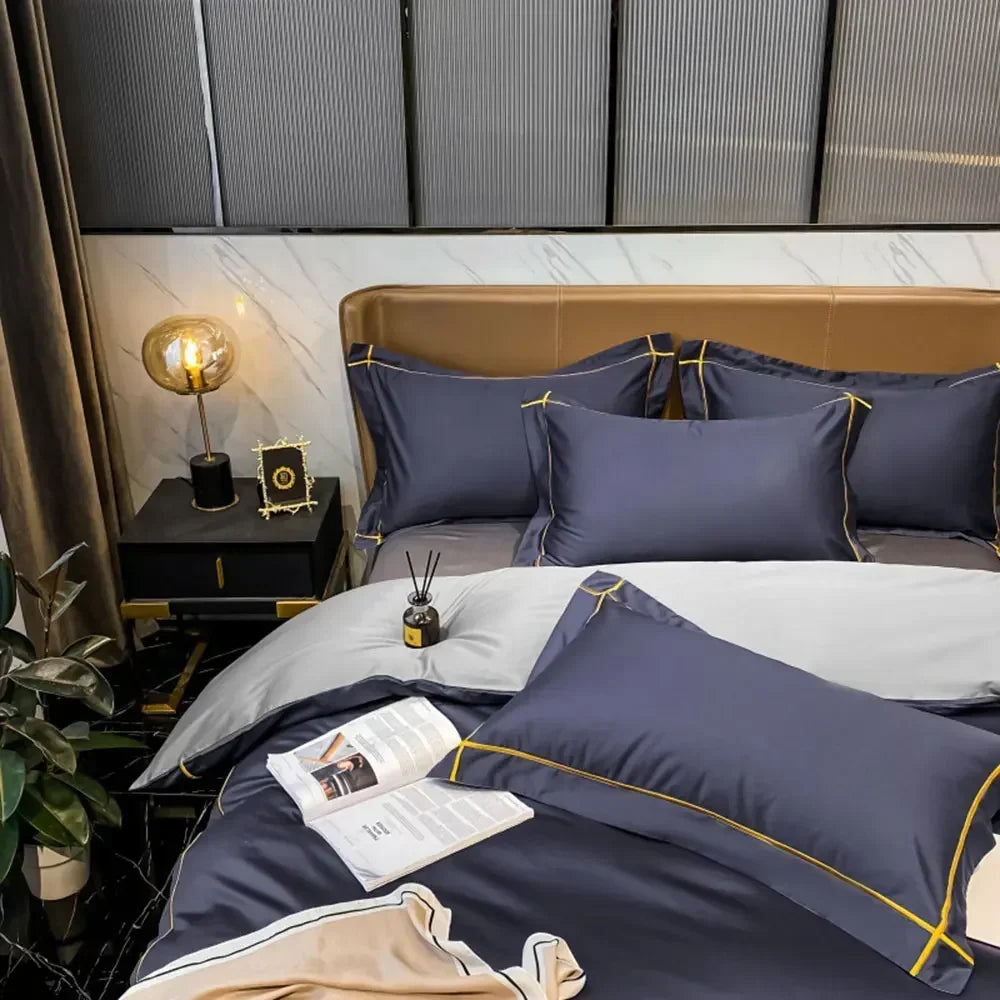 Afralia™ Silky Egyptian Cotton Embroidered Bedding Set for Queen & King Beds