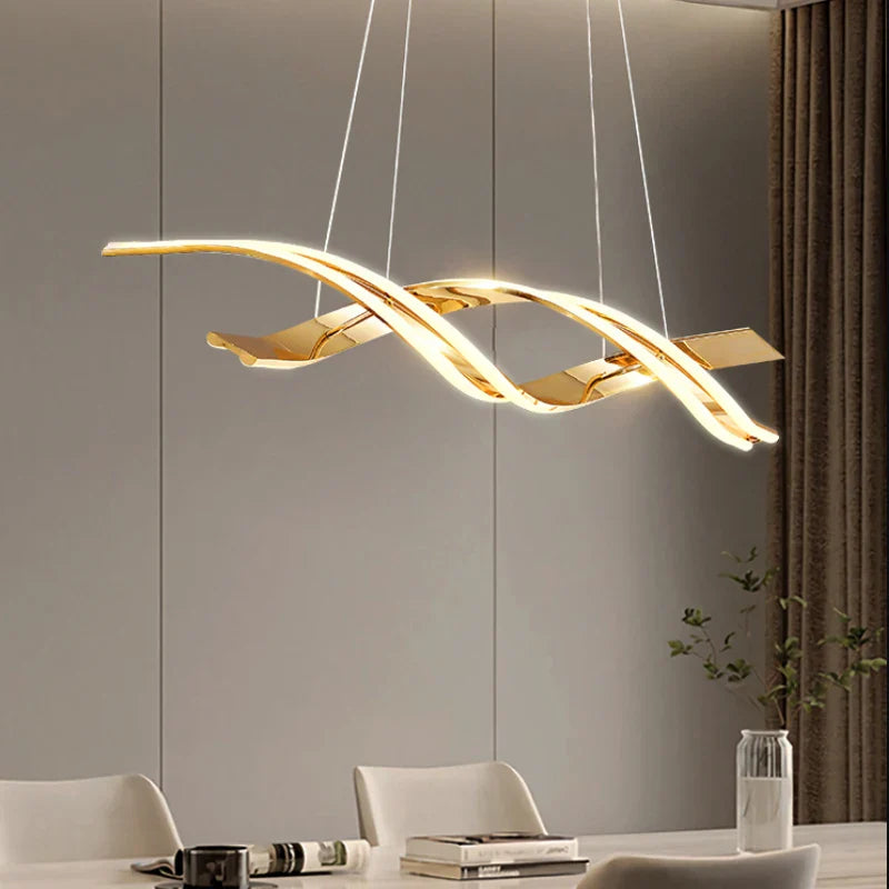 Afralia™ Modern Gold Dimmable LED Pendant Chandelier for Dining Room Kitchen Island