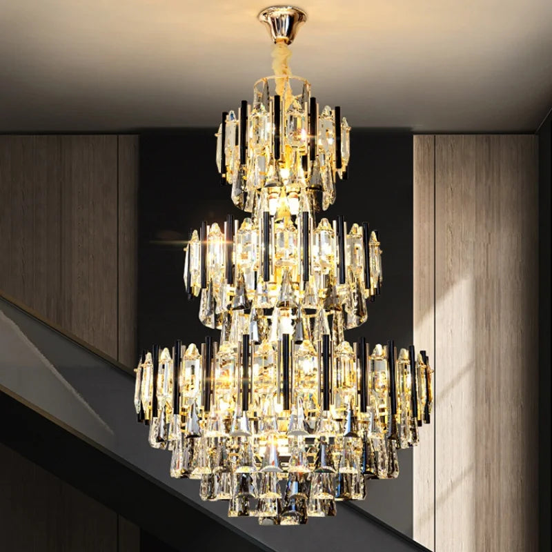 Afralia™ Luxe Crystal Chandelier: Large, Hollow & LED for Villa, Hotel & Staircase