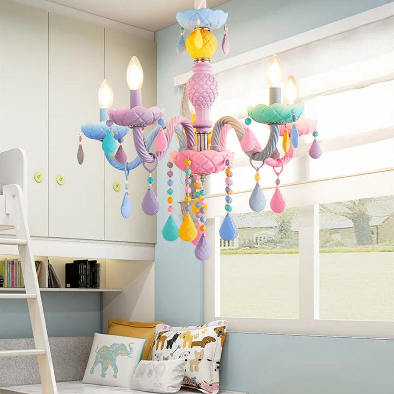 Afralia™ Crystal Chandelier: Modern Macaron Color Luminaire for Children's Room