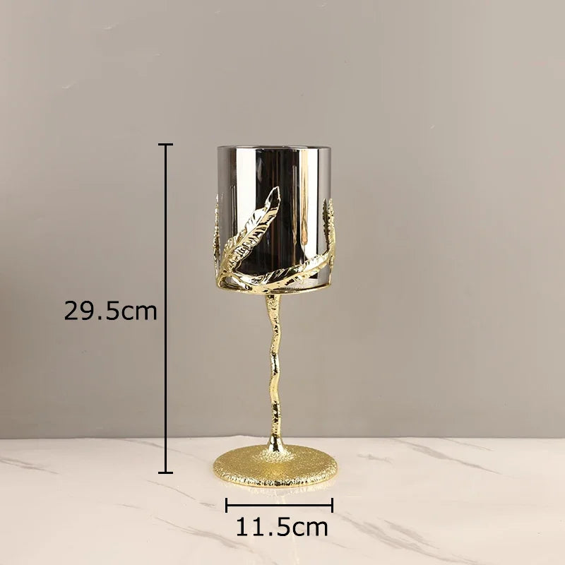 Afralia™ Golden Branches Candle Holders Metal Glass Candlestick Aroma Container