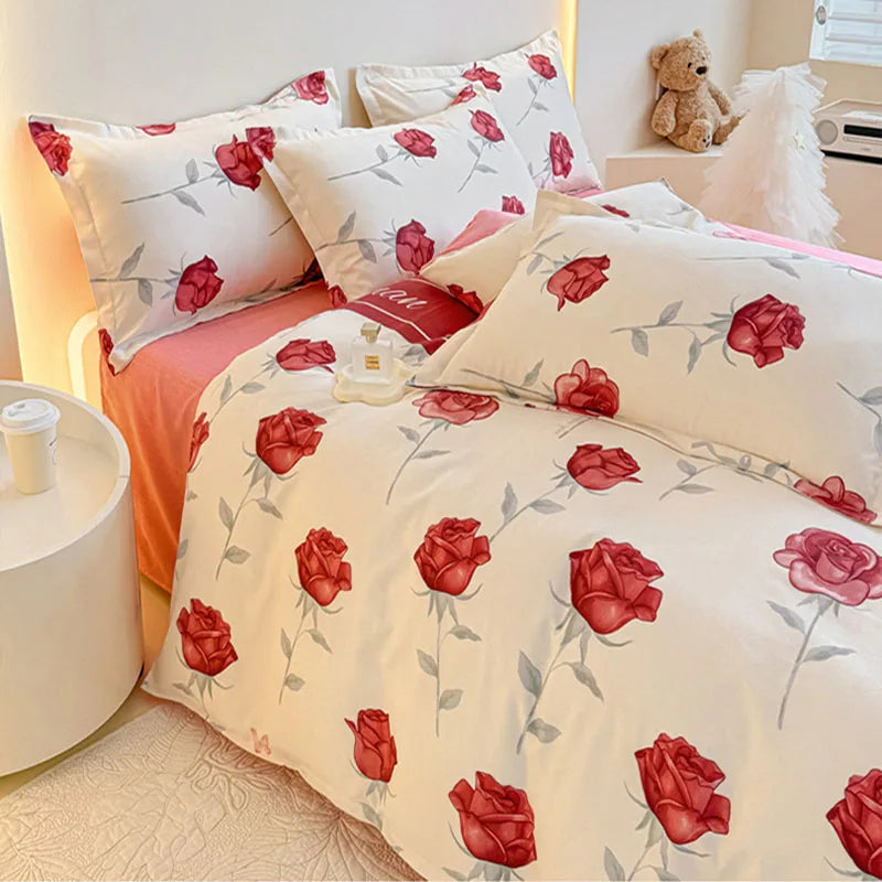 Afralia™ Flower Print Sanding Bedding Set | Skin Friendly Bedspread Kit for Home Bed