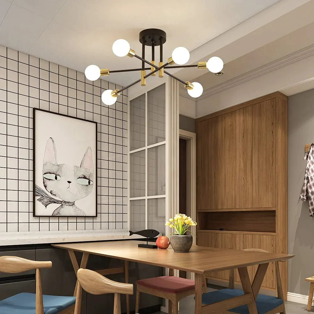 Afralia™ Industrial Sputnik Chandelier Modern Ceiling Light for Kitchen Dining Bedroom