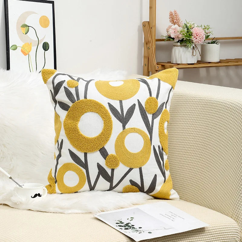 Afralia™ Floral Embroidered Canvas Cushion Cover 45*45 for Luxury Home Decor