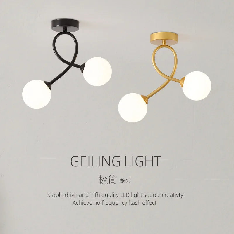 Afralia™ Minimalist Black Gold Glass Ceiling Light for Indoor Lighting Hallway Balcony Entryway