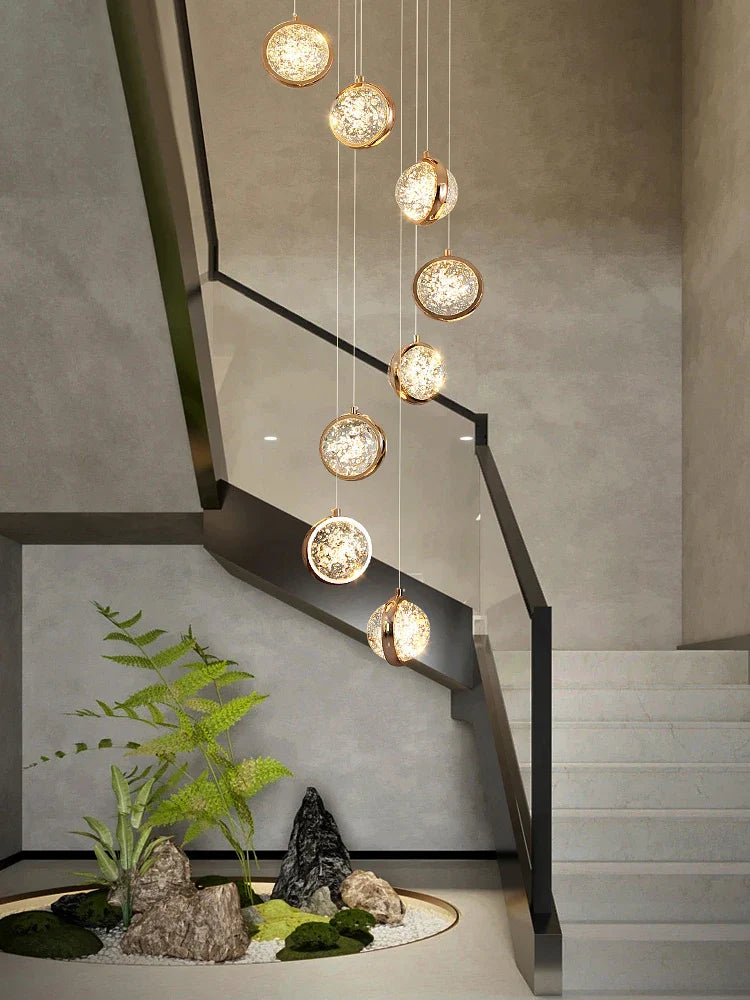 Afralia™ Crystal Ball LED Rotating Stair Chandelier - Nordic Luxury Loft Bubble Design